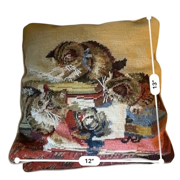 Set Of 2 Kittens Cat Tapestry Pillows 12x13” Decorative Needlepoint Vintage - Picture 11 of 11